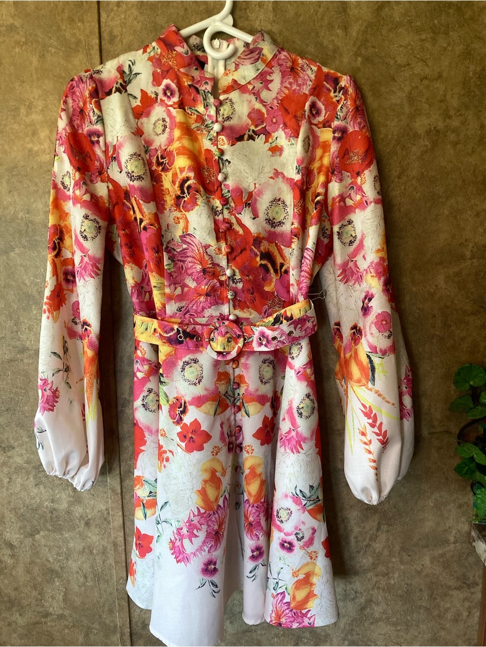 Dalia MacPhee L Floral Dress Belted Long Sleeve Fit Flare Garden Party Boho